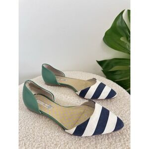 Boden Vienne Canvas Flats Blue White Stripe Toe Green Heel US 7.5